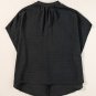 Black Swiss Dot Mock Neck Batwing Sleeve Blouse