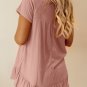 Pink Solid Short Sleeve Ruffle Hem Top