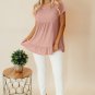 Pink Solid Short Sleeve Ruffle Hem Top