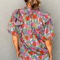 Red Floral Tie Split Neck Ruffle Puff Sleeve Blouse