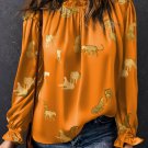 Orange Cheetah Printed Ruffled Sleeve Blouse