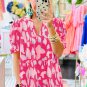 Rose Abstract Print Smocked Puff Sleeve V Neck Blouse