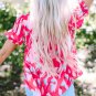 Rose Abstract Print Smocked Puff Sleeve V Neck Blouse