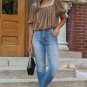 Simply Taupe Pleated Puff Sleeve Square Neck Blouse