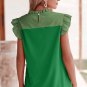 Bright Green Two Tone Ruffled Flutter Sleeve Blouse
