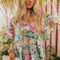 White Tropical Floral Print Ruffled Short Sleeve Blouse