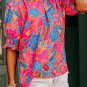 Rose Frilly Mock Neck Short Puff Sleeve Floral Blouse