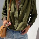 Jungle Green Crinkle Textured Button Up Long Sleeve Shirt