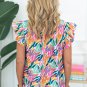 Rose Red Floral Print Ruffled Flutter Sleeve Blouse