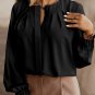 Black Crew Neck Gathered Stretch Cuff Shirt