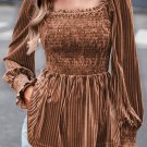 Chestnut Smocked Ribbed Velvet Babydoll Top