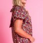 Purple Floral Print Knotted High Neck Puff Sleeve Blouse