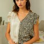 Apricot Half Leopard Patchwork Ruffle Sleeve Blouse