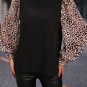 Black Contrast Leopard Print Lantern Sleeve Blouse