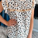 White Frilly Trim Leopard Animal Spots Blouse