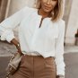 White Crew Neck Gathered Stretch Cuff Shirt