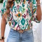 Multicolour Western Print High Neck Bat Sleeve Blouse