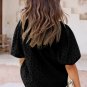 Black Flower Embroidered Hollow out Puff Sleeve Blouse
