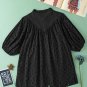 Black Flower Embroidered Hollow out Puff Sleeve Blouse