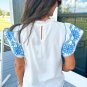 White Embroidered Ruffled Sleeve Frilled Collar Blouse