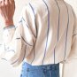Sky Blue Stripe Drop Shoulder Bubble Sleeve Loose Shirt