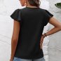 Black Solid Color Textured Pleated Flutter Sleeve Blouse