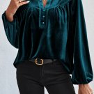Skobeloff Lantern Sleeve Beaded Split V Neck Velvet Top