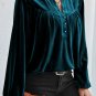 Skobeloff Lantern Sleeve Beaded Split V Neck Velvet Top