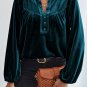 Skobeloff Lantern Sleeve Beaded Split V Neck Velvet Top