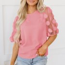 Dusty Pink Contrast Applique Mesh Half Sleeve Blouse