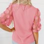 Dusty Pink Contrast Applique Mesh Half Sleeve Blouse