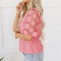 Dusty Pink Contrast Applique Mesh Half Sleeve Blouse