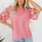 Dusty Pink Contrast Applique Mesh Half Sleeve Blouse