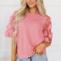 Dusty Pink Contrast Applique Mesh Half Sleeve Blouse