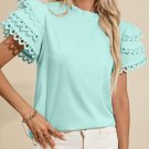 Mint Green Layered Ric Rac Cap Sleeve Frilled Neck Blouse