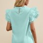 Mint Green Layered Ric Rac Cap Sleeve Frilled Neck Blouse