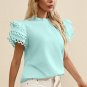 Mint Green Layered Ric Rac Cap Sleeve Frilled Neck Blouse
