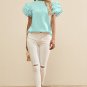 Mint Green Layered Ric Rac Cap Sleeve Frilled Neck Blouse