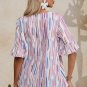 White Multicolor Striped Splash Half Sleeve Blouse