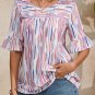 White Multicolor Striped Splash Half Sleeve Blouse