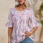 White Multicolor Striped Splash Half Sleeve Blouse