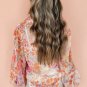 White Floral Print Collared Balloon Sleeve Loose Shirt