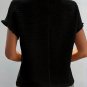 Black Solid Textured Ruffled Short Sleeve Blouse