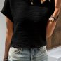 Black Solid Textured Ruffled Short Sleeve Blouse