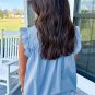 Sky Blue Ric Rac Trim Frilly Sleeveless Shirt