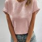 Light Pink Solid Textured Ruffled Short Sleeve Blouse