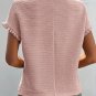 Light Pink Solid Textured Ruffled Short Sleeve Blouse