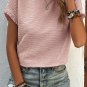 Light Pink Solid Textured Ruffled Short Sleeve Blouse