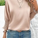 Smoke Gray Shirred Dolman Sleeve Satin Blouse