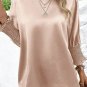Smoke Gray Shirred Dolman Sleeve Satin Blouse